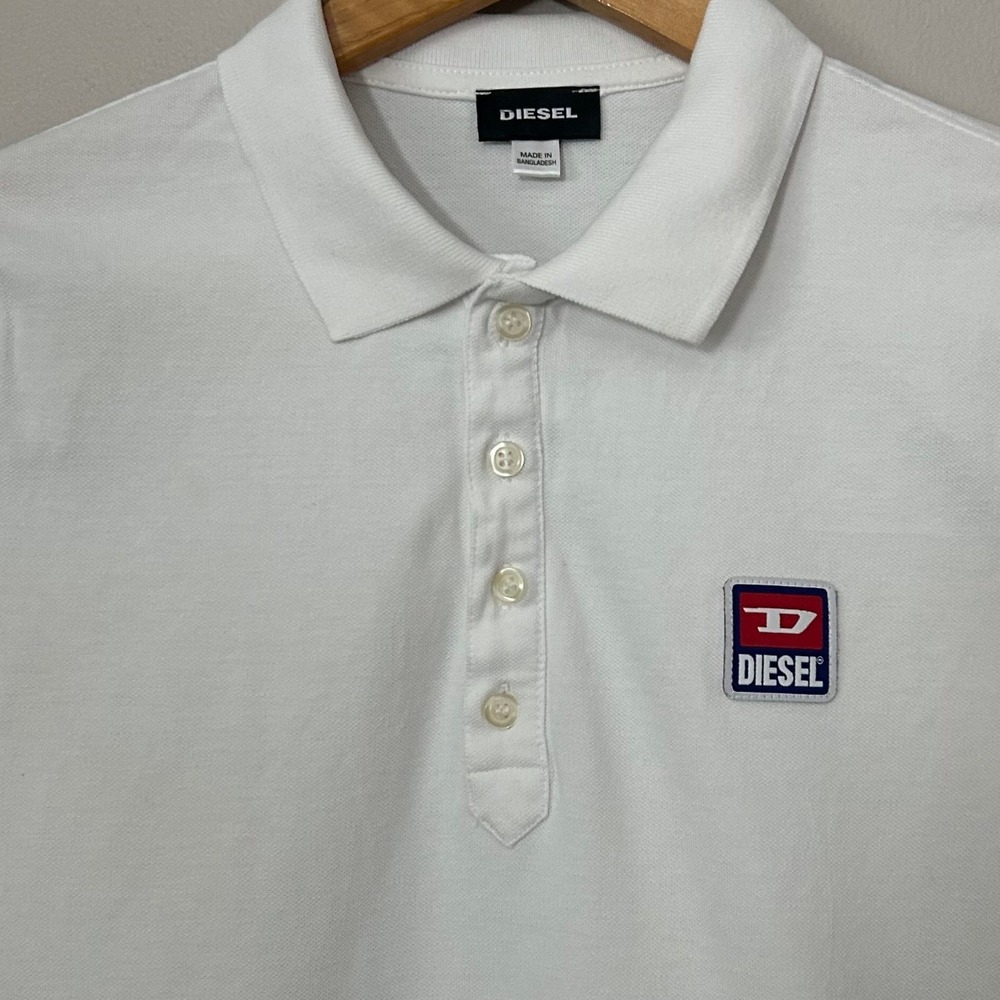 Diesel Shirt Mens Medium White T-KAL-PATCH Polo Short Sleeve Logo Cotton